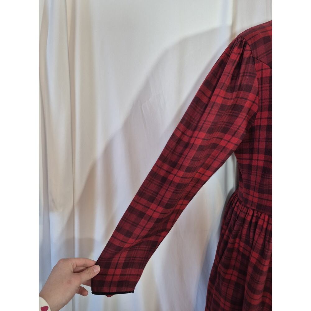 Vintage Laura Ashley Red Plaid Wool Blend Tartan Midi Dress US 12 - Picture 4 of 12